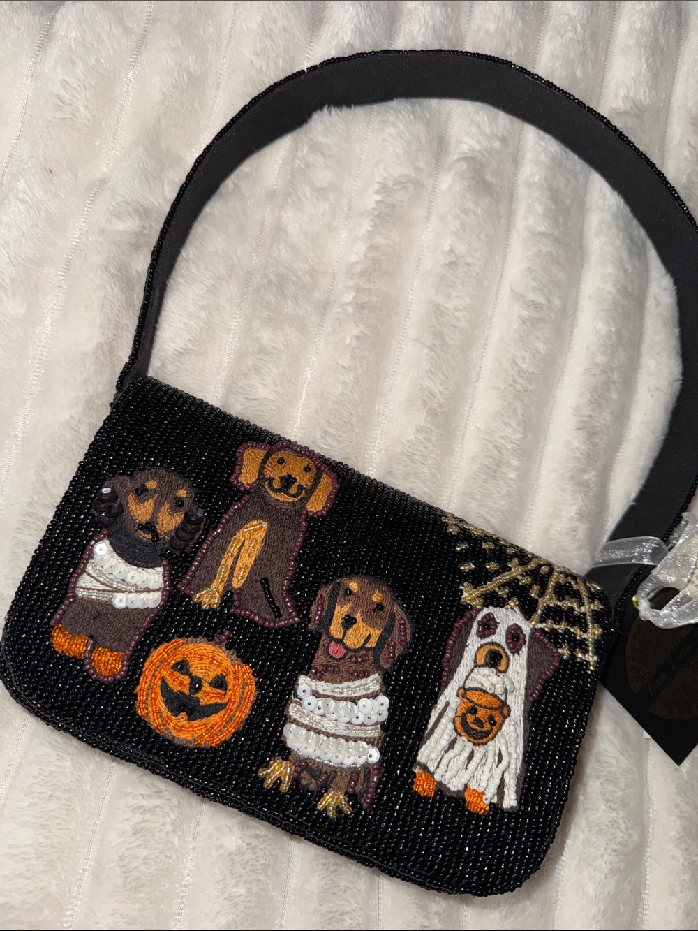 Beaded Halloween Dogs Shoulder Bag